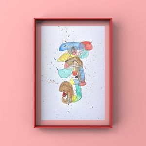 Original abstract water color painting colorful wall art